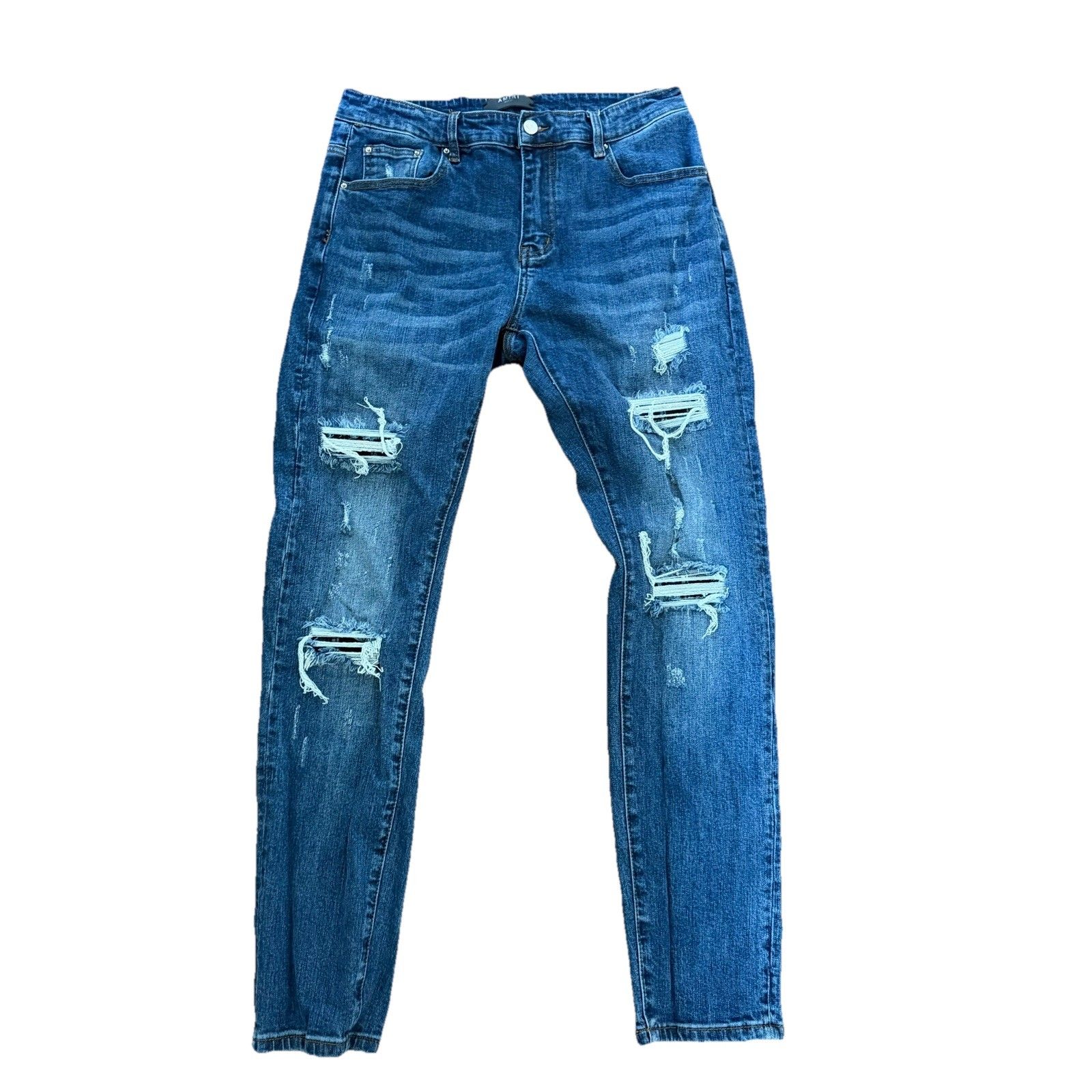 Amiri Mx1 Distressed Ripped Skinny Jeans Blue Denim Men's Size 34x32
